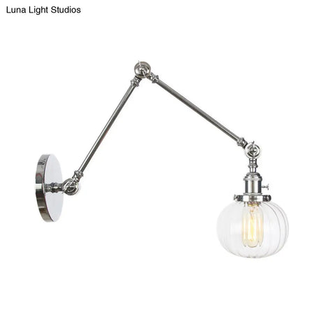 Vintage Glass Wall Mounted Sconce In Brass/Chrome/Black With Adjustable Arm 1-Light Indoor Lighting