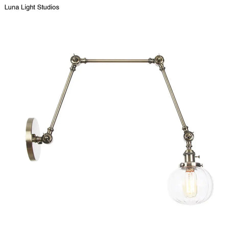 Vintage Glass Wall Mounted Sconce In Brass/Chrome/Black With Adjustable Arm 1-Light Indoor Lighting