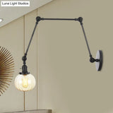 Vintage Glass Wall Mounted Sconce In Brass/Chrome/Black With Adjustable Arm 1-Light Indoor Lighting
