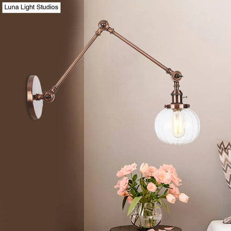 Vintage Glass Wall Mounted Sconce In Brass/Chrome/Black With Adjustable Arm 1-Light Indoor Lighting