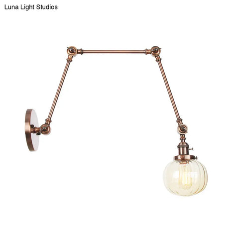 Vintage Glass Wall Mounted Sconce In Brass/Chrome/Black With Adjustable Arm 1-Light Indoor Lighting