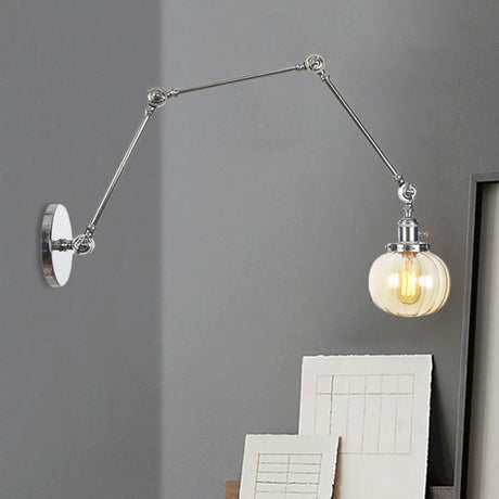 Vintage Glass Wall Mounted Sconce In Brass/Chrome/Black With Adjustable Arm 1-Light Indoor Lighting