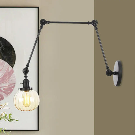 Vintage Glass Wall Mounted Sconce In Brass/Chrome/Black With Adjustable Arm 1-Light Indoor Lighting