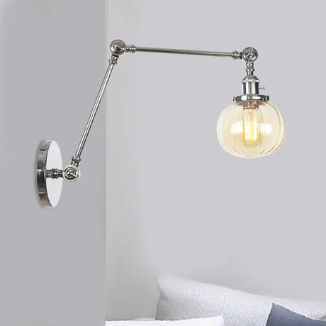 Vintage Glass Wall Mounted Sconce In Brass/Chrome/Black With Adjustable Arm 1-Light Indoor Lighting