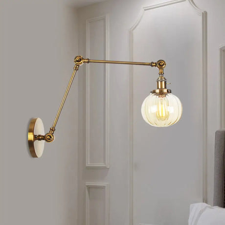 Vintage Glass Wall Mounted Sconce In Brass/Chrome/Black With Adjustable Arm 1-Light Indoor Lighting