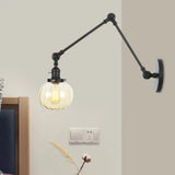 Vintage Glass Wall Mounted Sconce In Brass/Chrome/Black With Adjustable Arm 1-Light Indoor Lighting