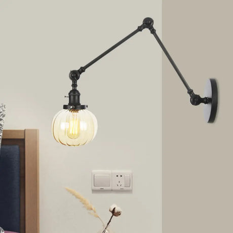 Vintage Glass Wall Mounted Sconce In Brass/Chrome/Black With Adjustable Arm 1-Light Indoor Lighting