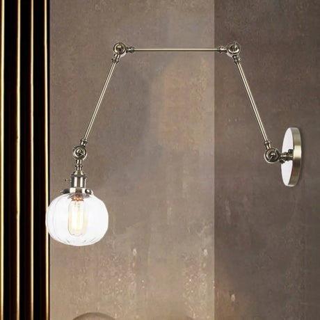 Vintage Glass Wall Mounted Sconce In Brass/Chrome/Black With Adjustable Arm 1-Light Indoor Lighting