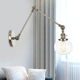 Vintage Glass Wall Mounted Sconce In Brass/Chrome/Black With Adjustable Arm 1-Light Indoor Lighting