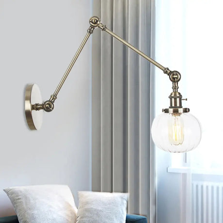Vintage Glass Wall Mounted Sconce In Brass/Chrome/Black With Adjustable Arm 1-Light Indoor Lighting