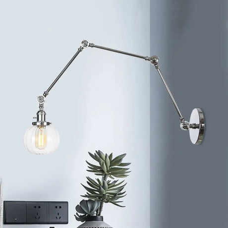 Vintage Glass Wall Mounted Sconce In Brass/Chrome/Black With Adjustable Arm 1-Light Indoor Lighting