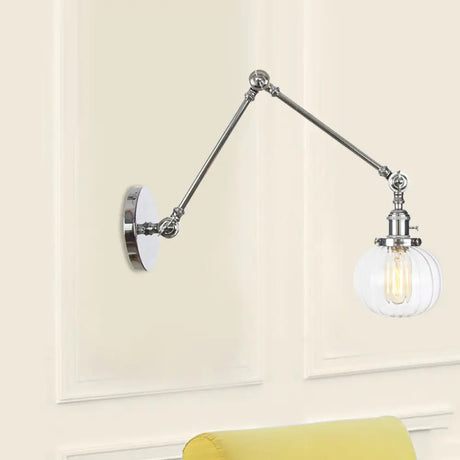 Vintage Glass Wall Mounted Sconce In Brass/Chrome/Black With Adjustable Arm 1-Light Indoor Lighting