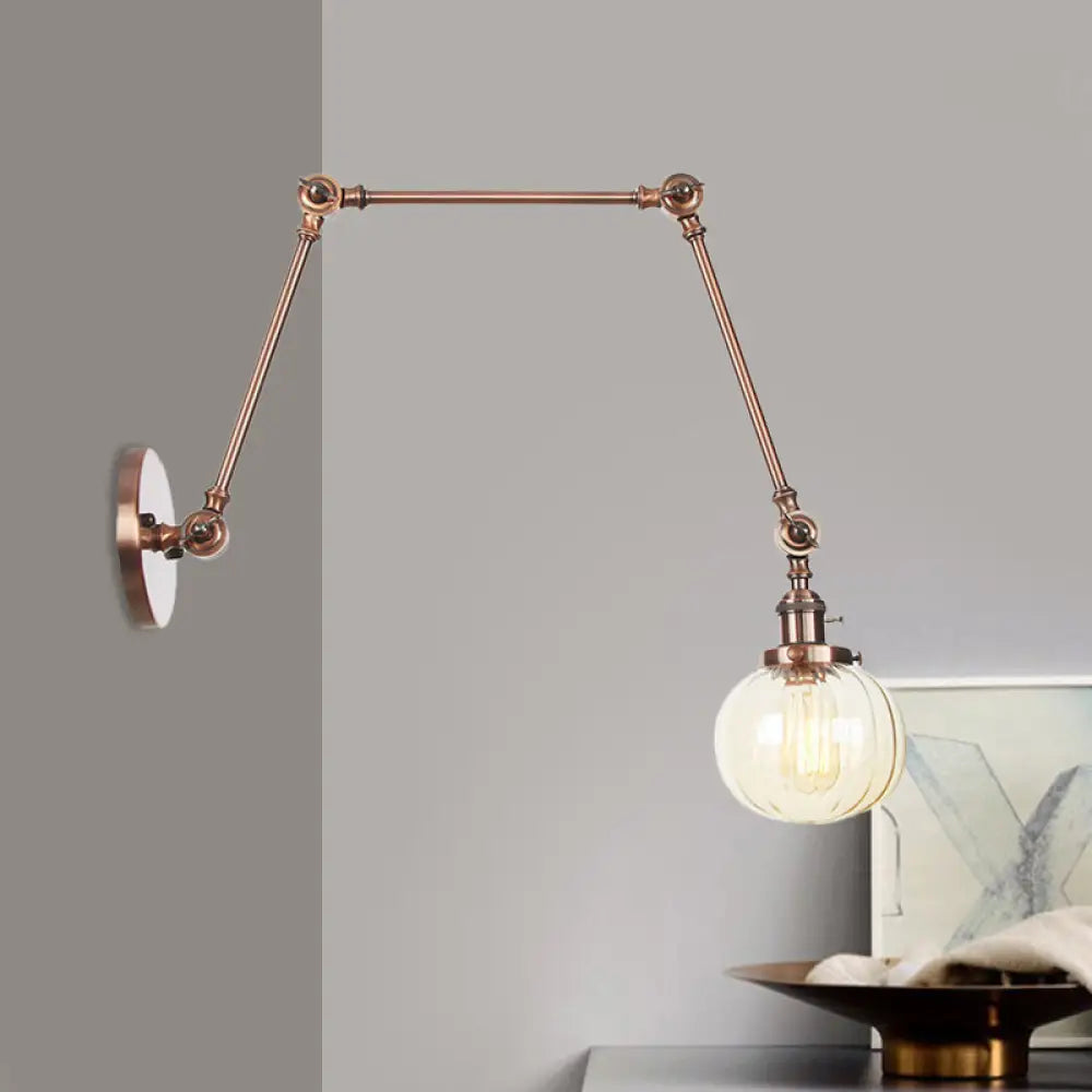 Vintage Glass Wall Mounted Sconce In Brass/Chrome/Black With Adjustable Arm 1-Light Indoor Lighting
