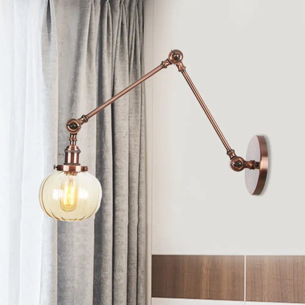 Vintage Glass Wall Mounted Sconce In Brass/Chrome/Black With Adjustable Arm 1-Light Indoor Lighting