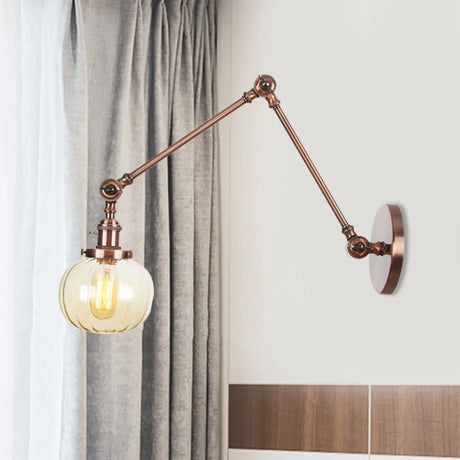 Vintage Glass Wall Mounted Sconce In Brass/Chrome/Black With Adjustable Arm 1-Light Indoor Lighting