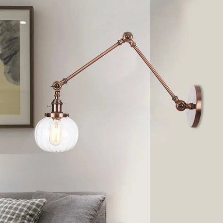 Vintage Glass Wall Mounted Sconce In Brass/Chrome/Black With Adjustable Arm 1-Light Indoor Lighting