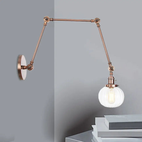 Vintage Glass Wall Mounted Sconce In Brass/Chrome/Black With Adjustable Arm 1-Light Indoor Lighting