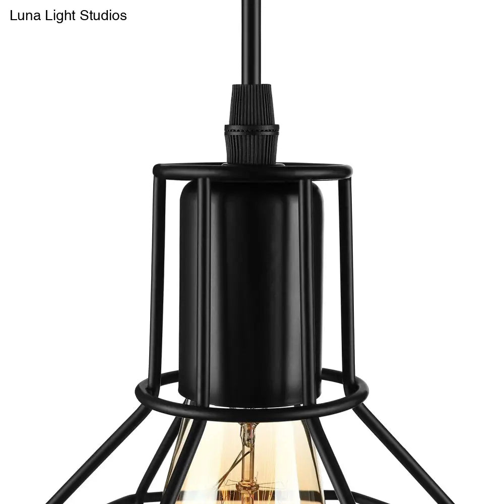 Vintage Metallic Pendant Lighting With Global Cage Shade - 3/7 Heads Hanging Lamp Black