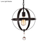 Vintage Globe Ceiling Pendant Light In Black For Dining Room - Metal 1-Light