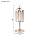 Vintage Gold Cage Top Led Night Lamp With Crystal Prism For Bedroom