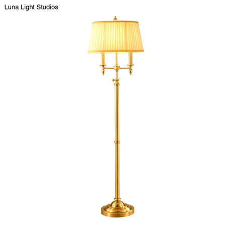 Vintage Gold Candelabra Floor Lamp With Pleated Empire Shade - 2 Bulbs Metallic Finish Perfect For