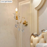 Vintage Gold Clear Glass Wall Lamp - Candle Style Sconce With Undulated Arm
