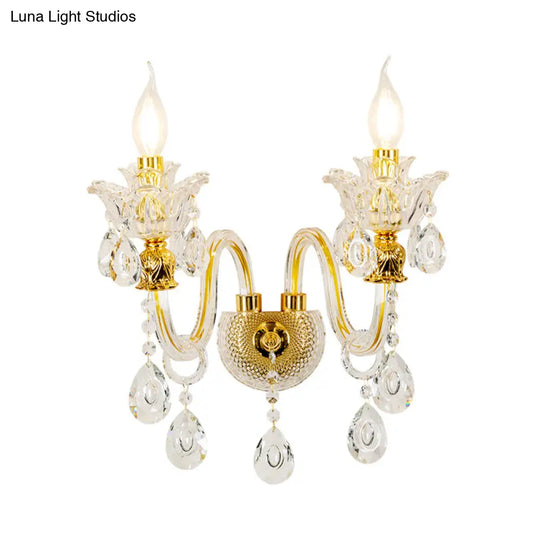Vintage Gold Clear Glass Wall Lamp - Candle Style Sconce With Undulated Arm