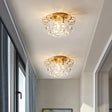 Vintage Gold Crystal Orb Ceiling Flush Mount Chandelier - Flower Living Room Décor Brass
