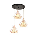 Vintage Gold Diamond Iron Hanging Ceiling Light With 3 Bulbs - Ideal For Dining Room / Round