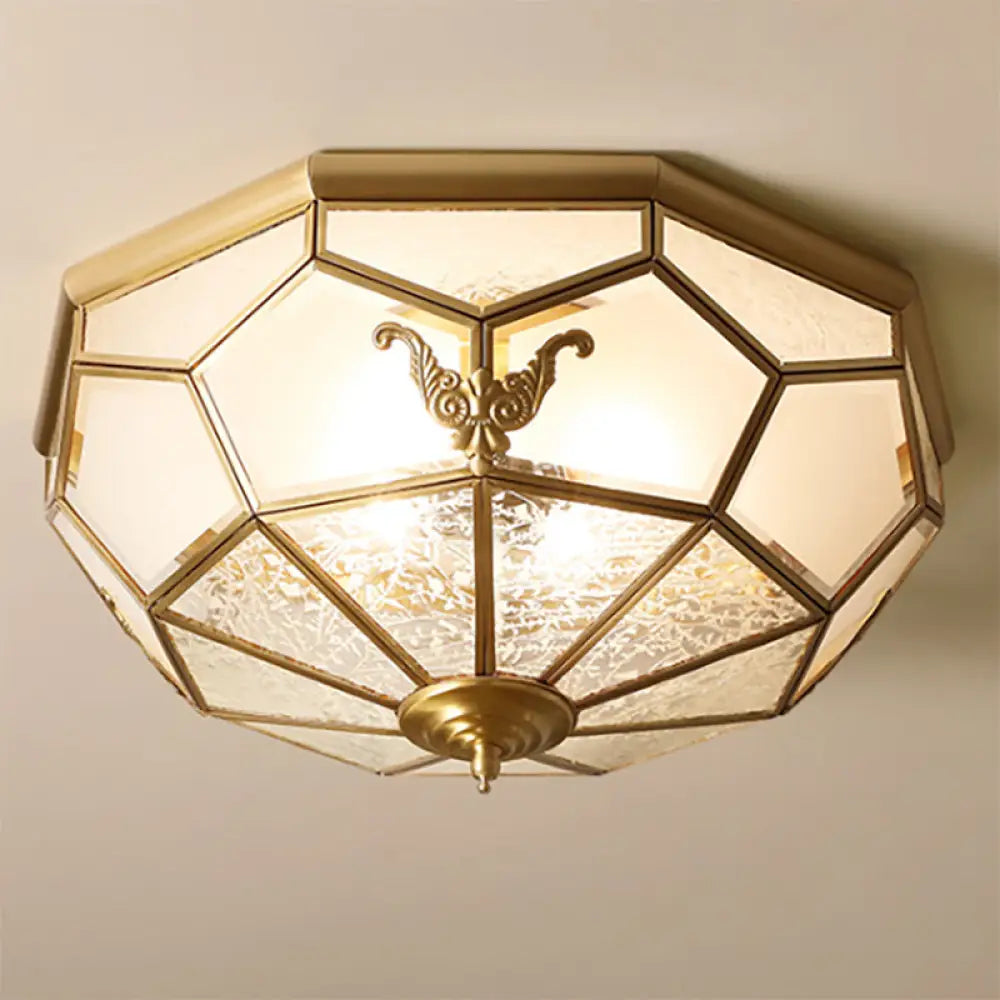 Vintage Gold Faceted Flush Mount Lighting: Beveled Glass Ceiling Fixture With 3/4/6 Lights For