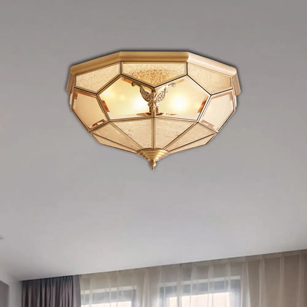 Vintage Gold Faceted Flush Mount Lighting: Beveled Glass Ceiling Fixture With 3/4/6 Lights For