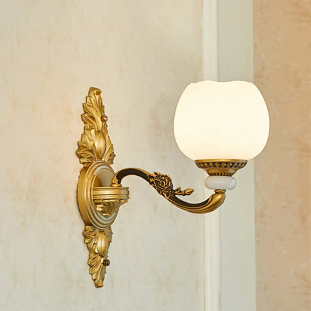 Vintage Gold Floral Cream Glass Wall Light Fixture - Unique Living Room Lamp 1 / E