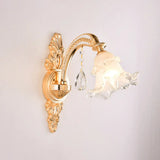 Vintage Gold Floral Cream Glass Wall Light Fixture - Unique Living Room Lamp 1 / G