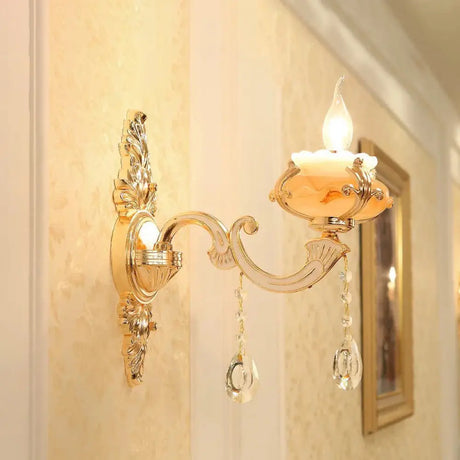 Vintage Gold Floral Cream Glass Wall Light Fixture - Unique Living Room Lamp 1 / H