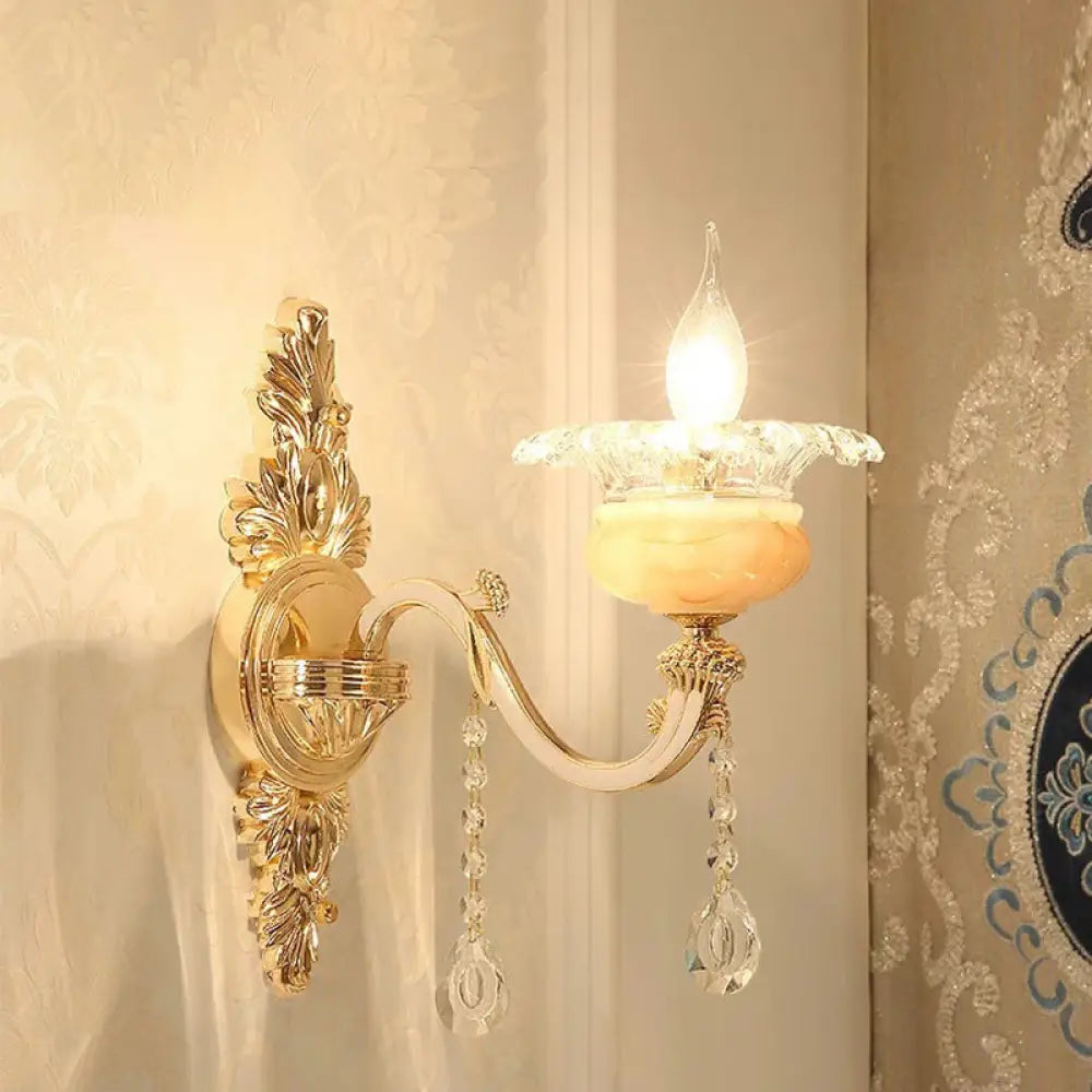 Vintage Gold Floral Cream Glass Wall Light Fixture - Unique Living Room Lamp 1 / I