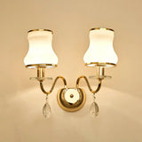 Vintage Gold Floral Cream Glass Wall Light Fixture - Unique Living Room Lamp 2 / A