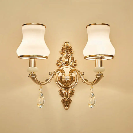 Vintage Gold Floral Cream Glass Wall Light Fixture - Unique Living Room Lamp 2 / B