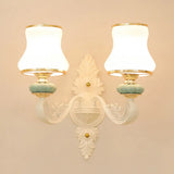 Vintage Gold Floral Cream Glass Wall Light Fixture - Unique Living Room Lamp 2 / F