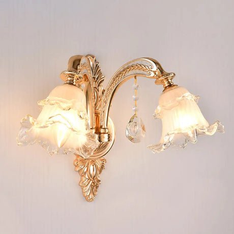 Vintage Gold Floral Cream Glass Wall Light Fixture - Unique Living Room Lamp 2 / G