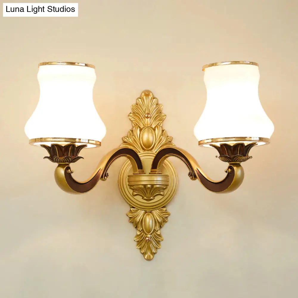 Vintage Gold Floral Cream Glass Wall Light Fixture - Unique Living Room Lamp