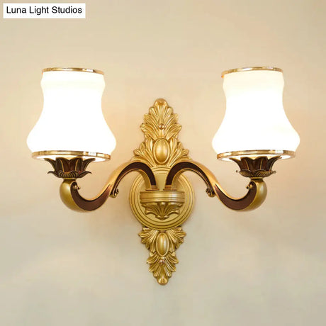 Vintage Gold Floral Cream Glass Wall Light Fixture - Unique Living Room Lamp