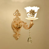 Vintage Gold Floral Wall Light Fixture With Crystal Accents - Elegant Living Room Mounted Lamp 1 / C