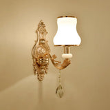 Vintage Gold Floral Wall Light Fixture With Crystal Accents - Elegant Living Room Mounted Lamp 1 / H