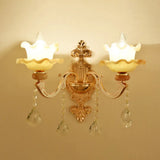 Vintage Gold Floral Wall Light Fixture With Crystal Accents - Elegant Living Room Mounted Lamp 2 / B