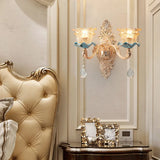 Vintage Gold Floral Wall Light Fixture With Crystal Accents - Elegant Living Room Mounted Lamp 2 / K
