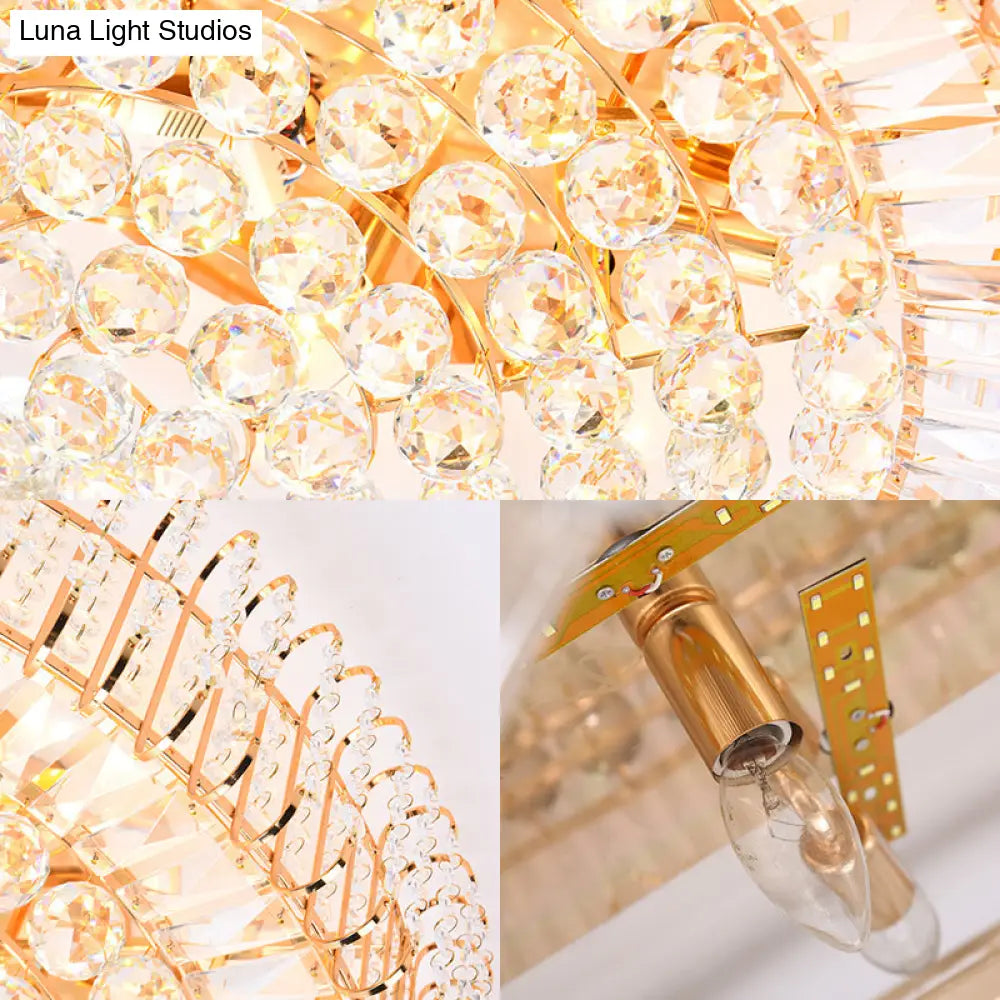 Vintage Gold Flush Ceiling Light With Clear Crystal Ball And Metallic Finish - 12’/18’ Diameter