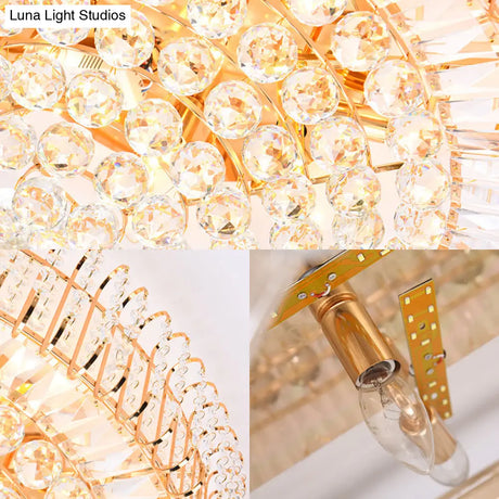 Vintage Gold Flush Ceiling Light With Clear Crystal Ball And Metallic Finish - 12’/18’ Diameter