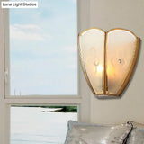 Vintage Gold Flush Sconce Light With Floral Opal Glass Shade - Wall Mount Lighting