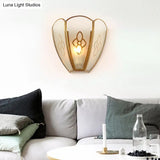 Vintage Gold Flush Sconce Light With Floral Opal Glass Shade - Wall Mount Lighting
