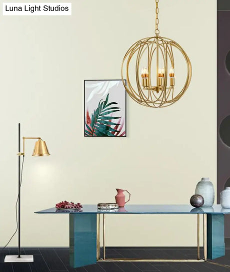 Vintage Gold Globe Chandelier Elegant Metal Ceiling Light For Hallway